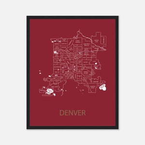 Impression de carte de l'Université de Denver, affiche de carte du quartier de Denver, cadeau de remise des diplômes personnalisé pour fils ou fille, cadeaux personnalisés pour l'université