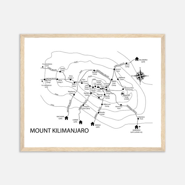 Mount Kilimanjaro Map Print, Wall Art of Mt Kilimanjaro, Trail Map Poster, Custom Travel Gift for Him, Mountain Gift For Her