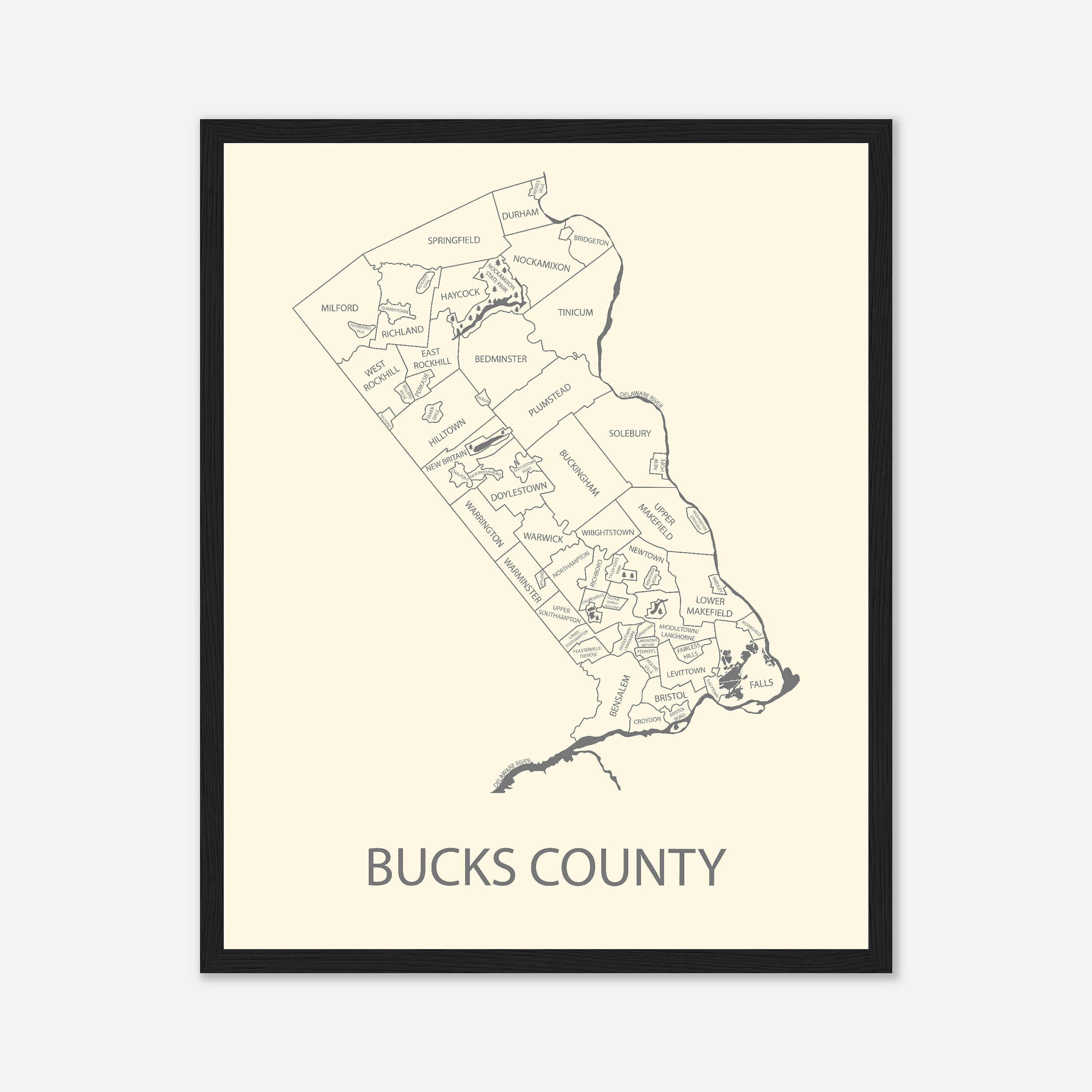 Bucks County Map Art Print: Pennsylvania Home Decor