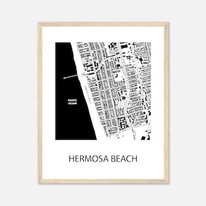 Art mural Hermosa Beach, art de la carte des rues d'Hermosa Beach en Californie, impression d'affiche personnalisée, décoration murale, cadeaux pour hommes et femmes