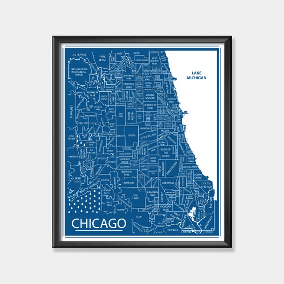 Depaul University Decor Chicago Area Neighborhood Map Print Etsy
