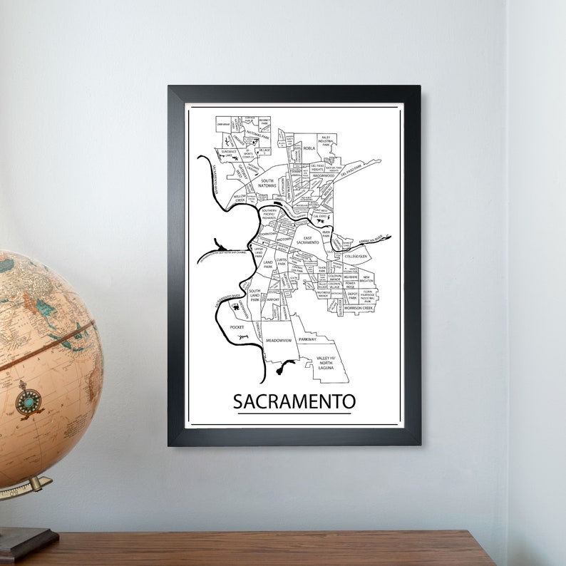 Sacramento Neighborhood Map Print Sacramento Wall Art Poster Etsy
