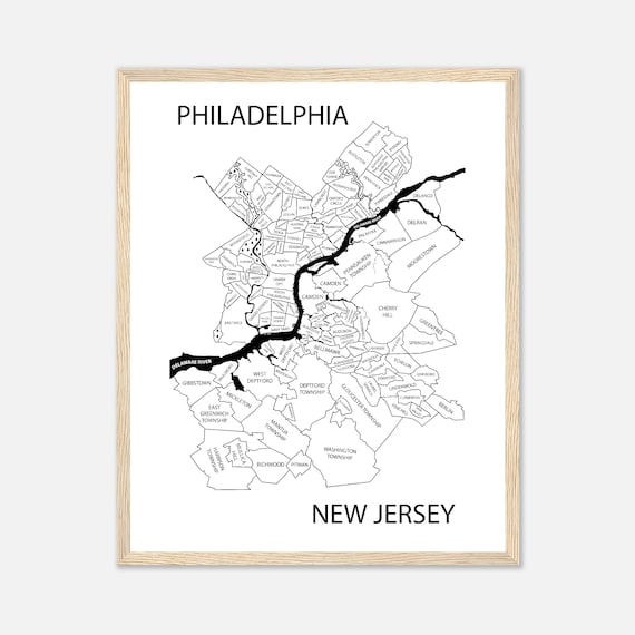 Philadelphia New Jersey Map Art Print Philadelphia Suburbs Map Poster Philly Wall Decor Personalized Map Gift New Home Gift Poster Etsy