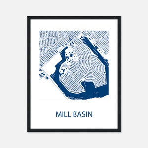 Impression de carte de Brooklyn Mill Basin, affiche encadrée de Mill Basin, cadeau d'anniversaire pour femme ou mari, art de carte de Mill Basin New York