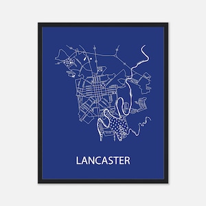 Lancaster PA kaart afdrukken, poster muur opknoping van Lancaster Pennsylvania, Lancaster Bible College decor, Franklin & Marshall graduatiegift