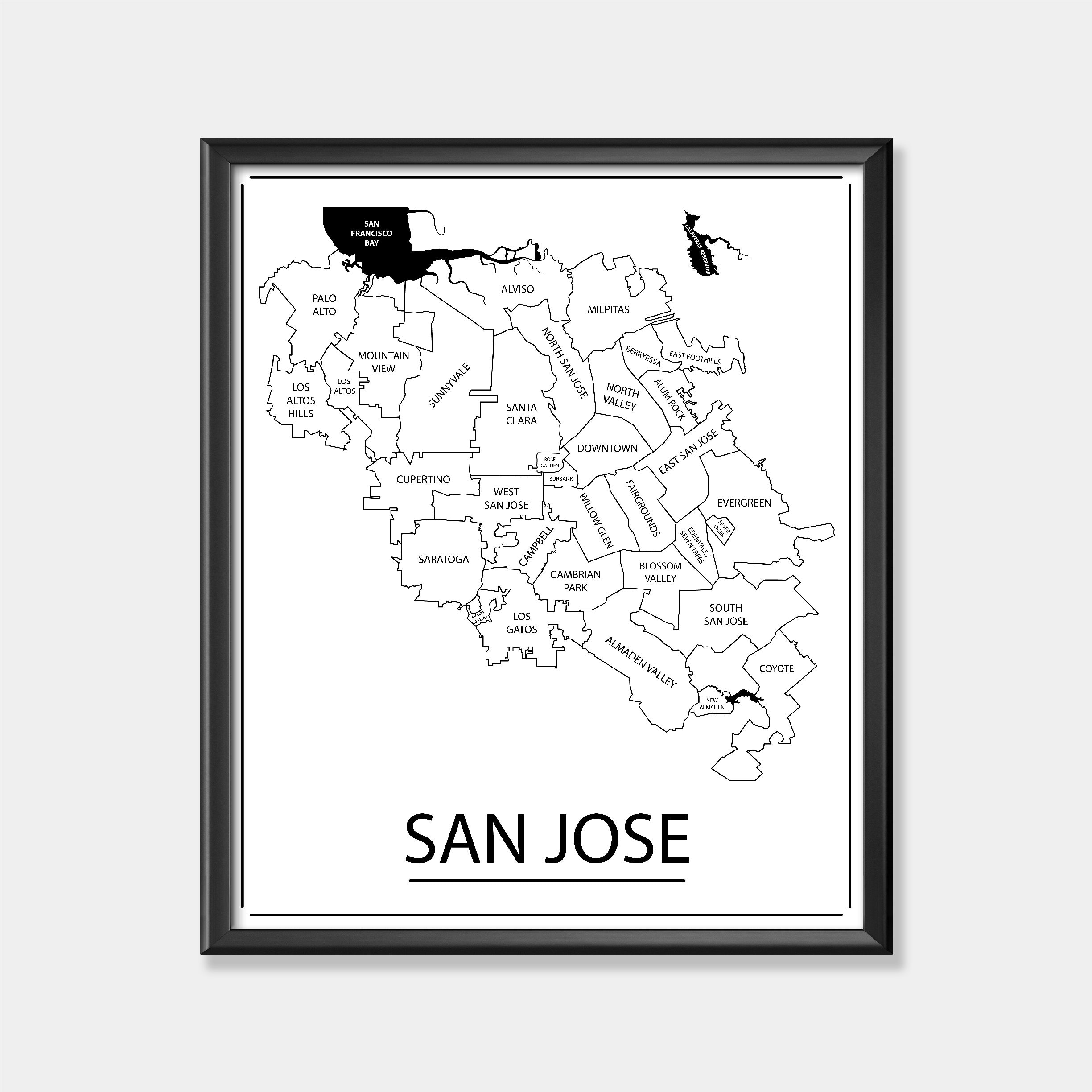 San Jose Map Print City Map Wall Art San Jose Neighborhood Etsy