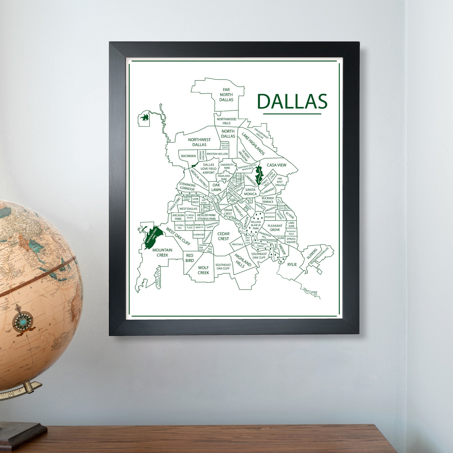 Dallas Neighborhood Map Art Dallas Wall Art Print Wedding Etsy