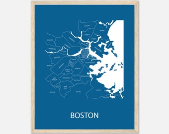 Boston Area Map Print, Boston Neighborhood Map Art Wall Hanging, Celtics Artwork, Personalized Maps of Cities, Gift for Men or Women