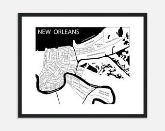 New Orleans Map Print, Neighborhood Map of New Orleans, Customized Poster Print, Saints Wall Decor, Anniversary Gift Map, Personalized Art