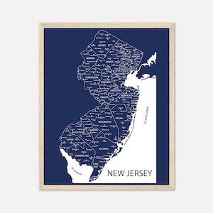 New Jersey Map Print, NJ State Map Poster, New Jersey Towns Wandbehang, personalisiertes Realtor Abschlussgeschenk, New Home Housewarming Geschenk