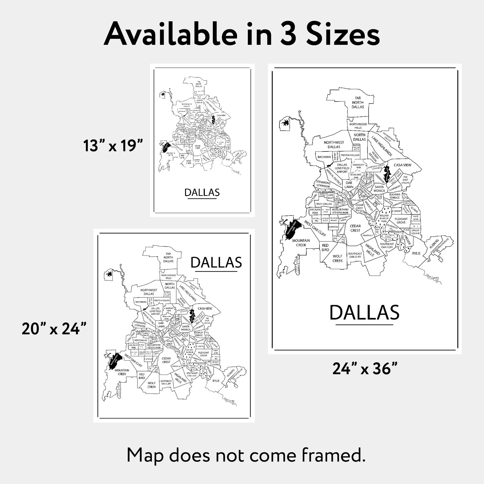 Dallas Neighborhood Map Art Dallas Wall Art Print Wedding Etsy