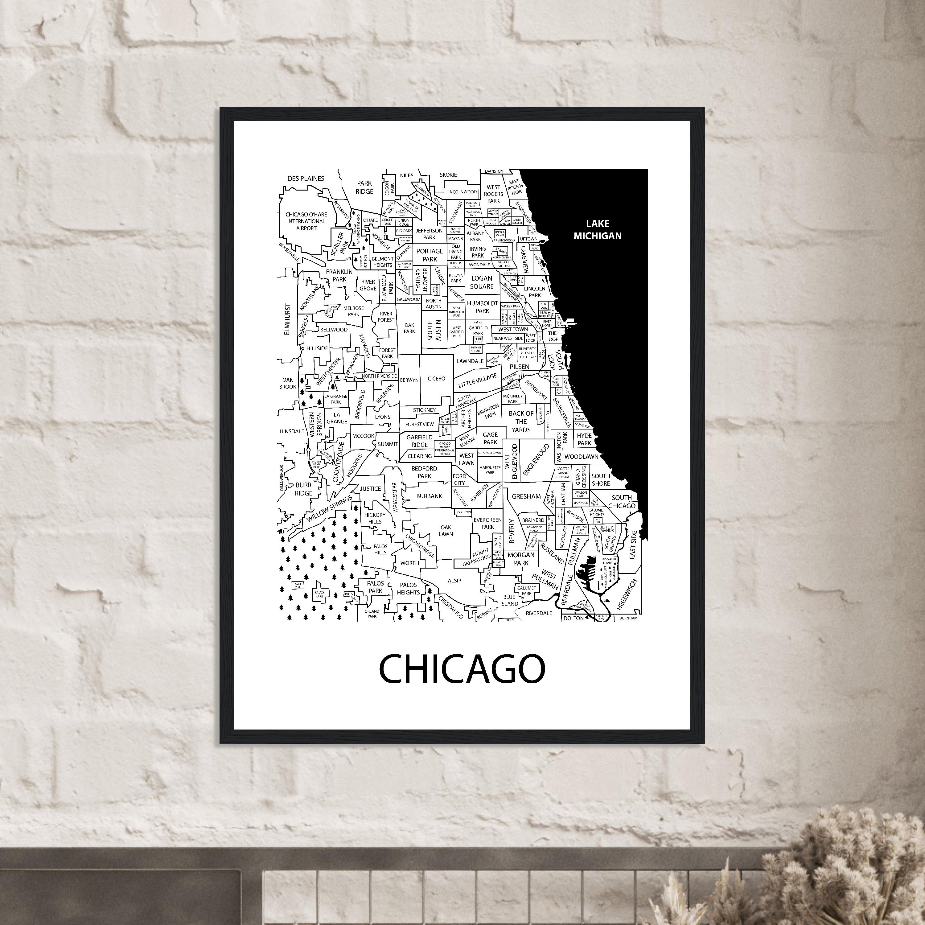 Depaul University Decor Chicago Area Neighborhood Map Print Etsy