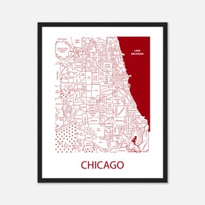 Chicago Area Neighborhood Map Print, Custom Map of City, Chicago Bears Decor, White Sox Decorations, Chicago Cubs Artwork, Personalized Gift
