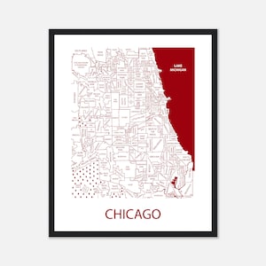 Chicago Area Neighborhood Map Print, Custom Map of City, Chicago Bears Decor, White Sox Decorations, Chicago Cubs Artwork, Personalized Gift