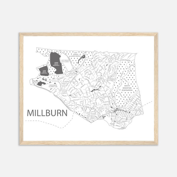 Millburn New Jersey Map Print, Framed Poster of Millburn NJ, Short Hills, Graduation Gift, New Home Gift, Realtor Closing Gift, Office Decor