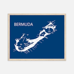 Impression de carte des Bermudes, affiche de carte du pays des Bermudes, cadeau de voyage personnalisé, décoration d'intérieur des Bermudes, carte cadeau, cadeau de pendaison de crémaillère
