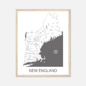 Neu England Karte, Maine, New Hampshire, Vermont, Massachusetts, Rhode Island, Conneticut, Neu England gerahmtes Poster, Neu England Geschenk