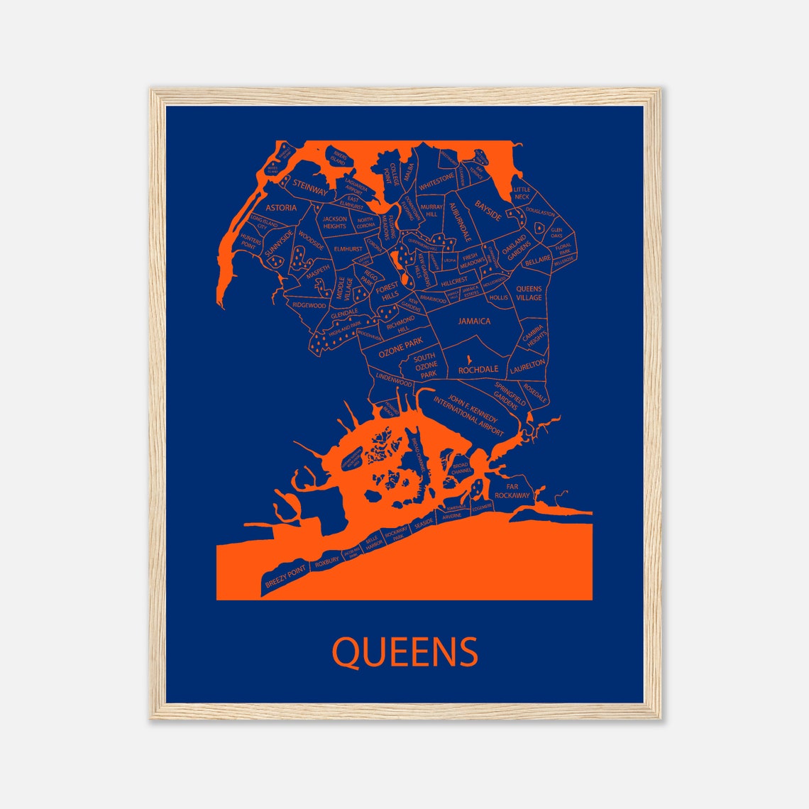 Queens NY Print, Queens Neighborhood Map Art, Queens New York Wall Art, NY Mets Decor