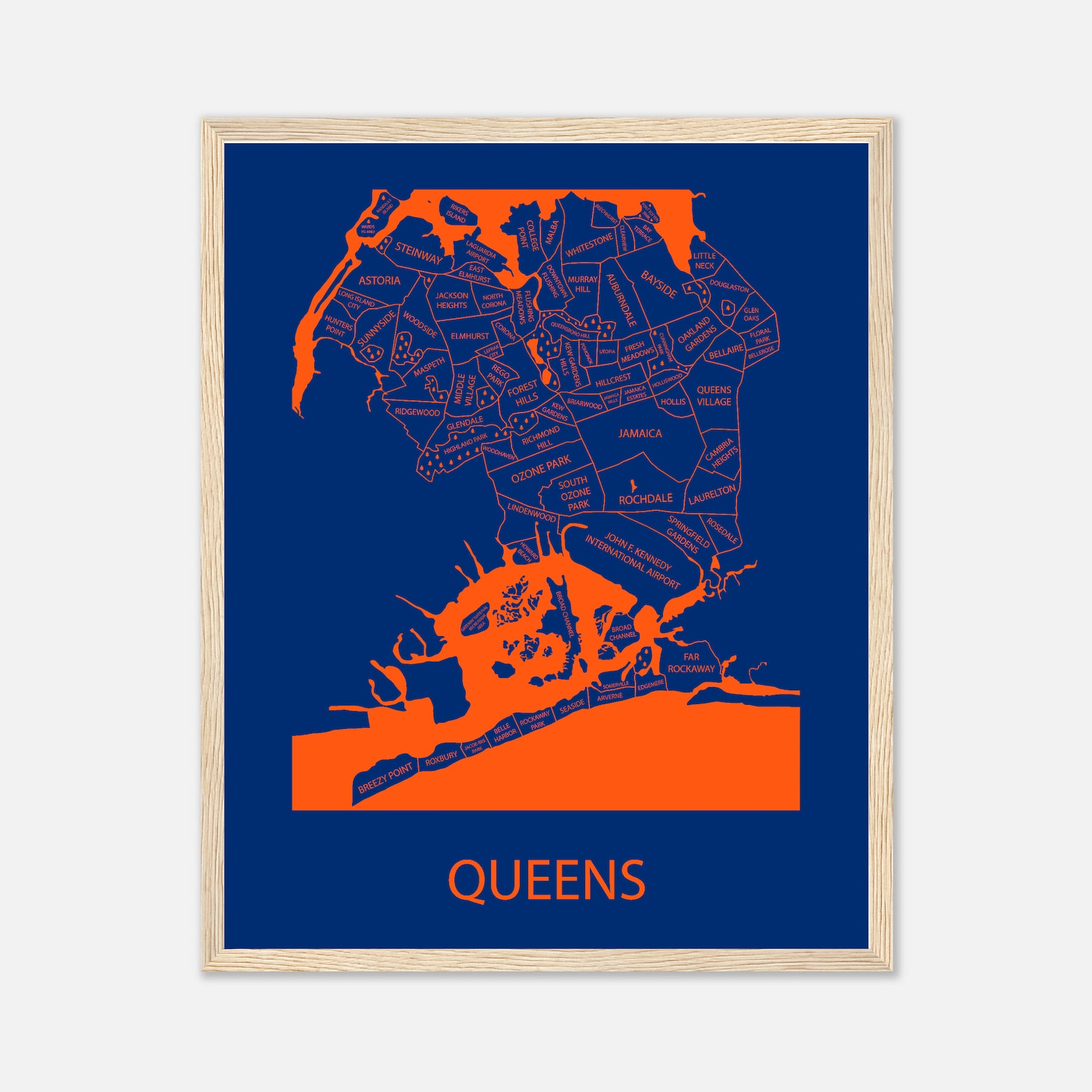 Queens NY Print, Queens Neighborhood Map Art, Queens New York Wall Art