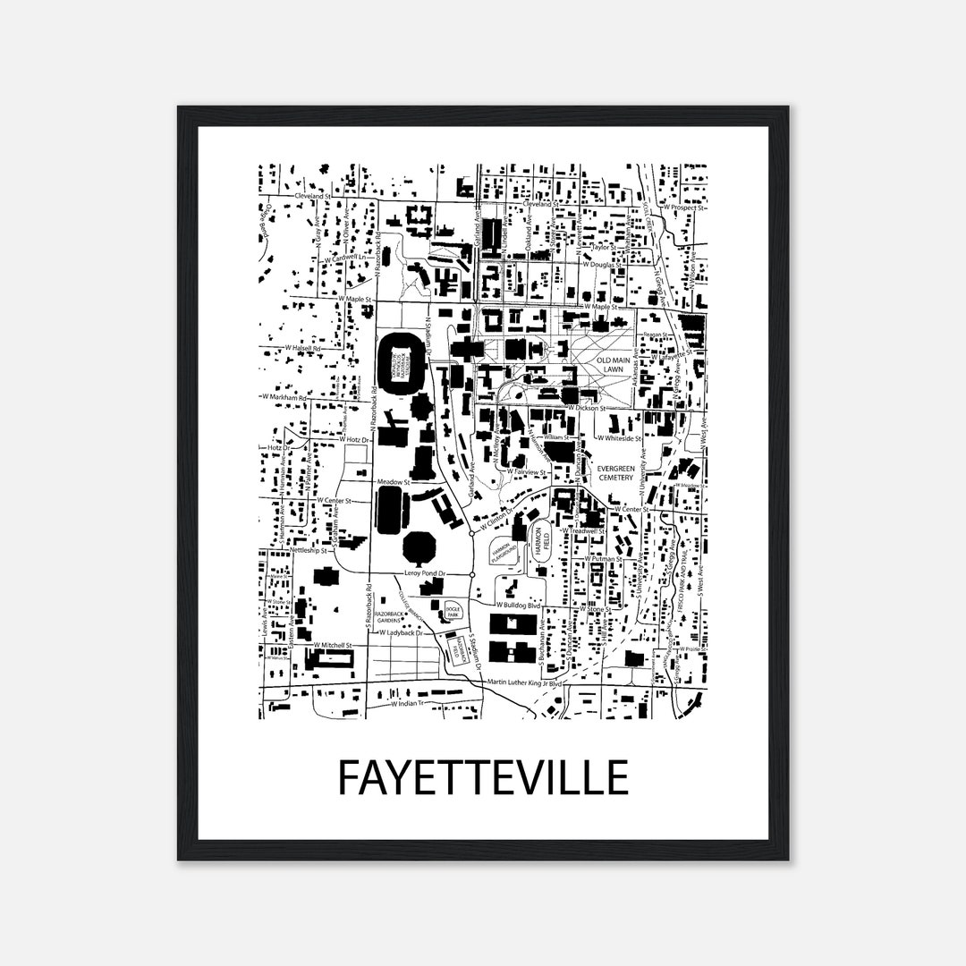 Fayetteville Arkansas, plan de la ville imprimable, art mural