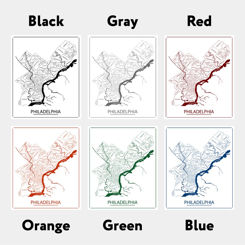 Philadelphia Map Art Print Philly Wall Decor Neighborhood Etsy