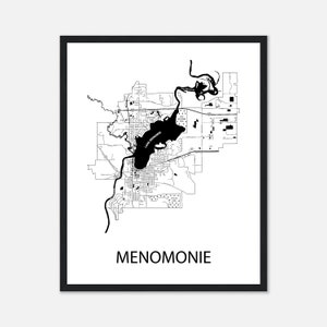 Menomonie Wisconsin kaart afdrukken, ingelijste poster van Menomonie WI, Menomonie stratenplan, Lake Menomin kunst, cadeau voor mama en papa, nieuw huis cadeau