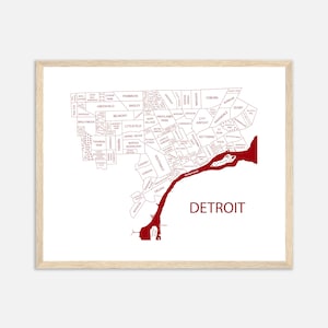 Detroit kaart print kunst aan de muur, Detroit buurtkaart, Detroit Lions decor, Detroit Tigers kunst, gepersonaliseerde Home decor, Michigan geschenken