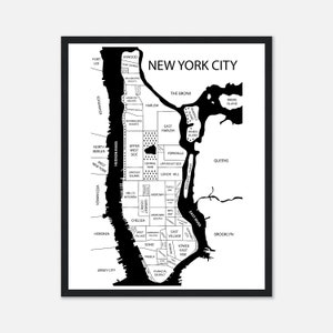 Impression de carte de la ville de New York, affiche d'art mural carte du quartier, art mural des Yankees de New York, décoration murale des Mets, art original de New York, cadeaux personnalisés