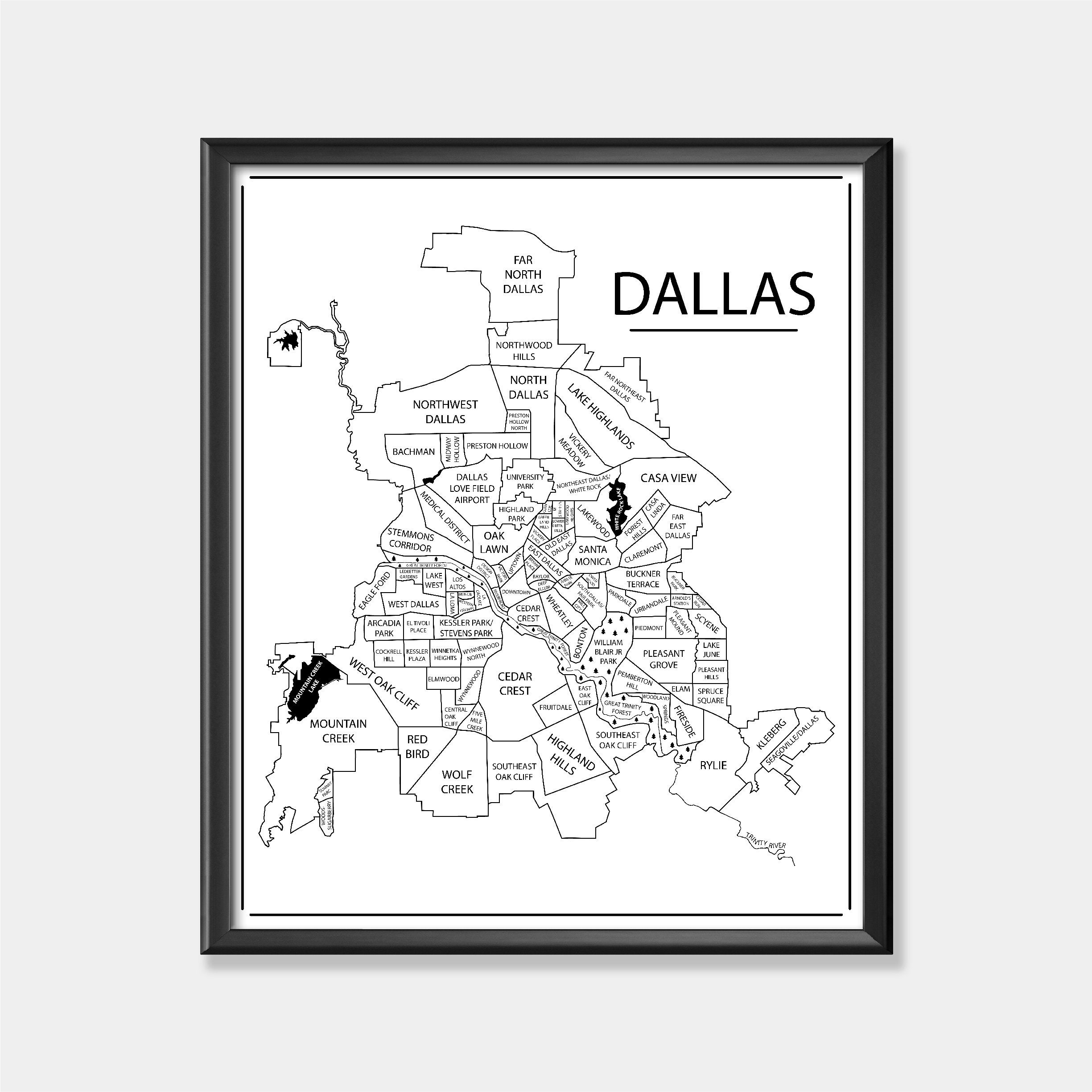 Dallas Neighborhood Map Art Dallas Wall Art Print Wedding Etsy