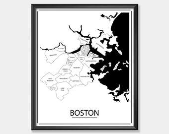 Boston Map Print, Boston Neighborhood Map Art Wall Hanging, Red Sox Artwork, Wedding Gift Ideas, Personalized Maps, City Map Boston