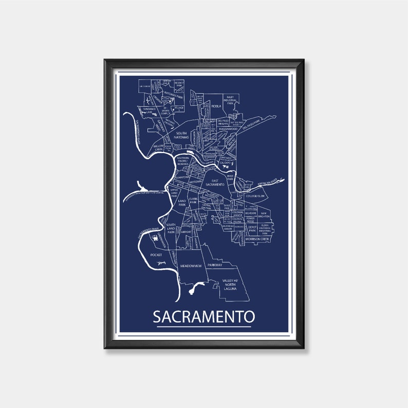Sacramento Neighborhood Map Print Sacramento Wall Art Poster Etsy