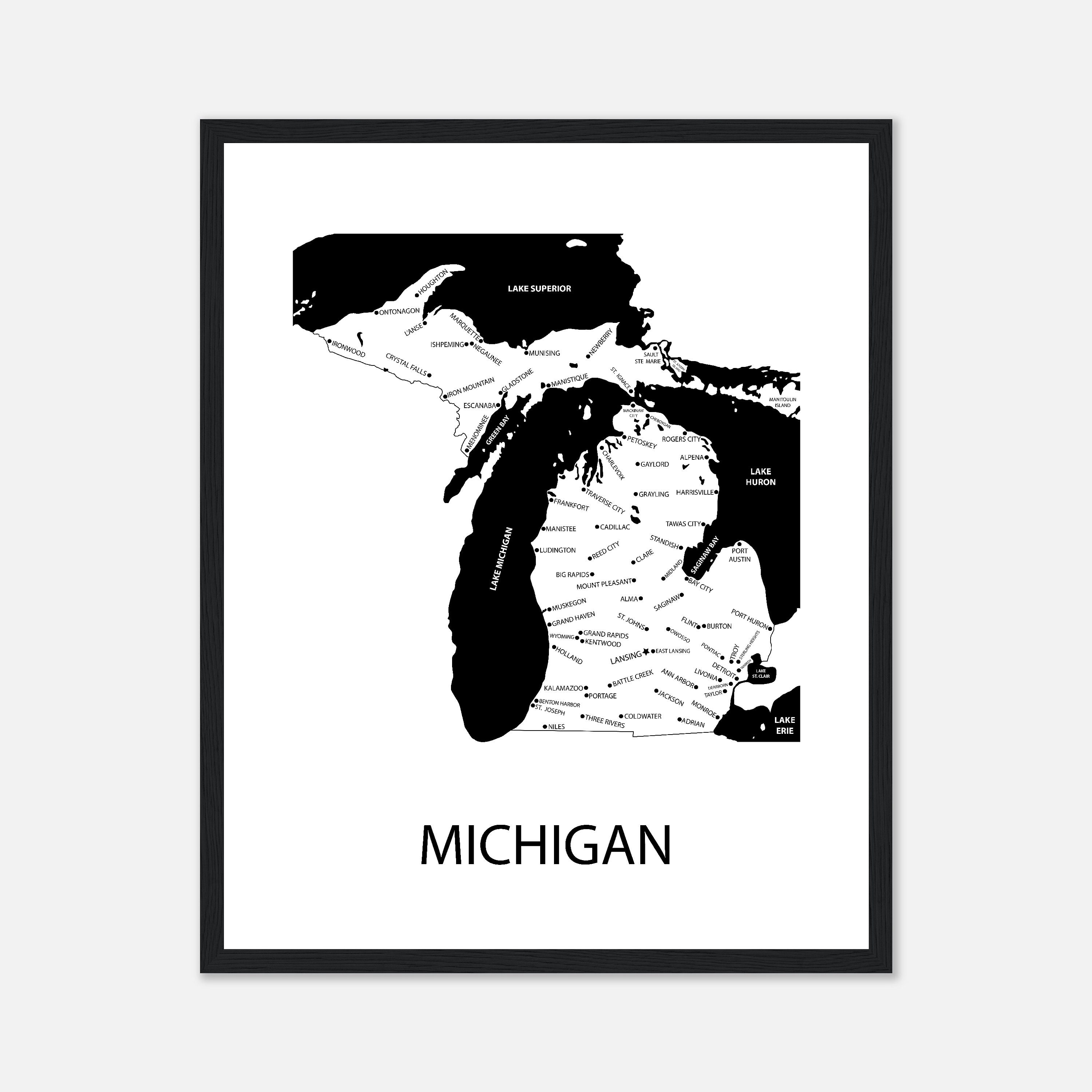 Michigan Map Print, Framed Poster of Michigan, Housewarming Gift, Graduation Gift, Moving Away Gift, Anniversary Gift