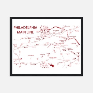 Impresión del mapa de la línea principal de Filadelfia, póster enmarcado de la línea principal, regalo para casa nueva, regalo de cierre, regalo de mudanza, decoración de oficina para nuevo empleo