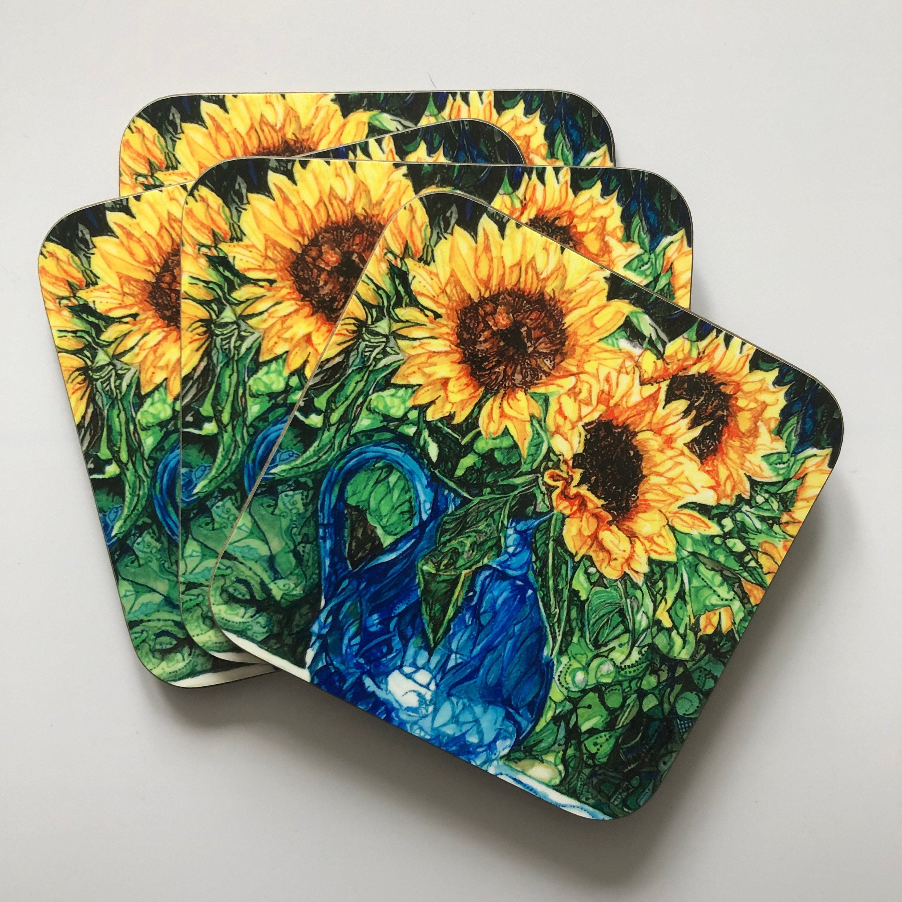 Sunflowers coasters Set of 4 coasters Housewarming gift for Etsy