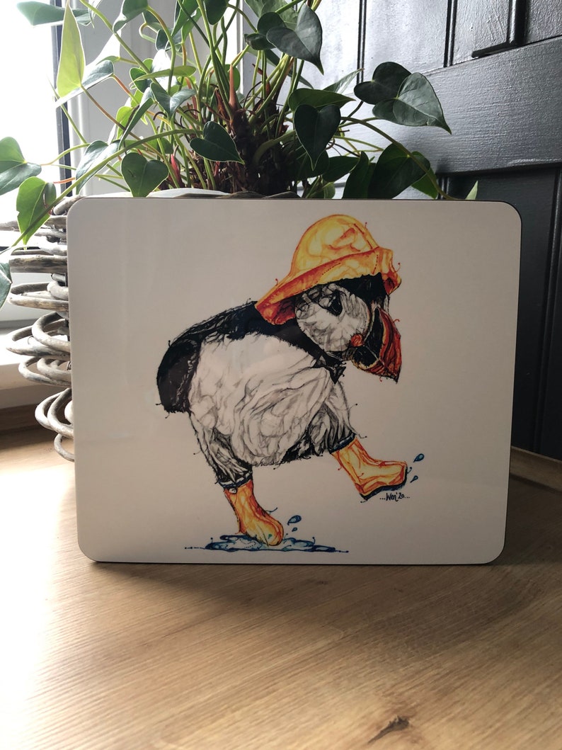 Set of four placemats Tableware Dining Puffins Puffin placemat set Puffin gifts Puffin placemat Happy new home Cute puffin