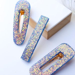 Lotus Blue Glitter Barrette in Resin, Accessory for Women and Children, Hair Clip
