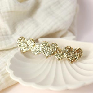 5 gold heart barrette in glitter resin, accessory for women and children, hair clip