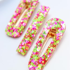 Lemon Pink glitter barrette in resin, accessory for women and children, hair clip