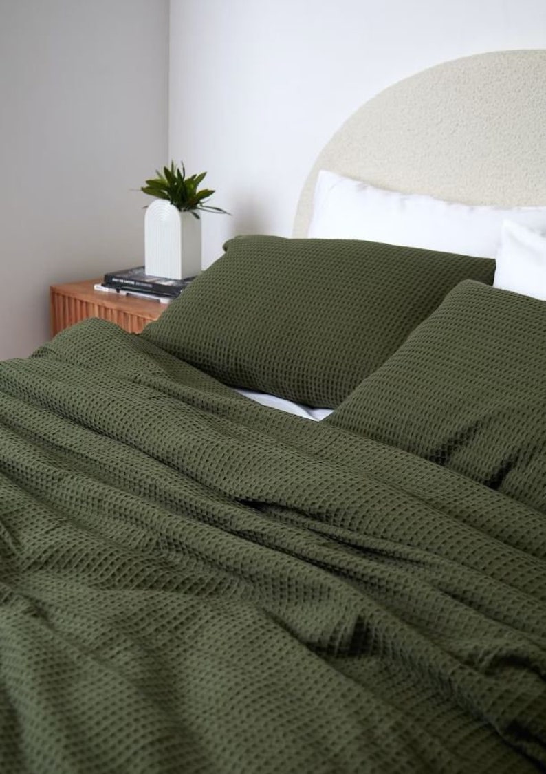 Moss Green Waffle Duvet Cover Set Cotton Duvet Cover Twin Duvet Cover