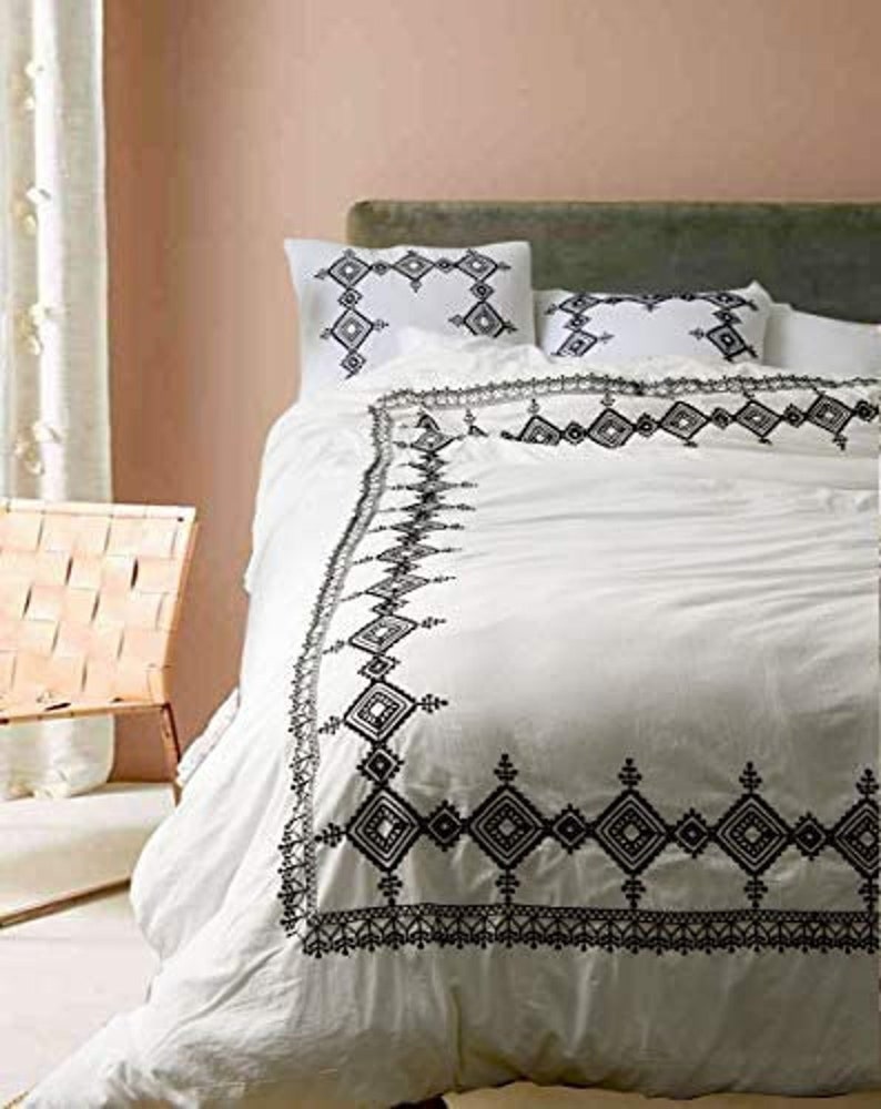 3 Pcs Embroidered Cotton Duvet Cover Set King Comforter Etsy