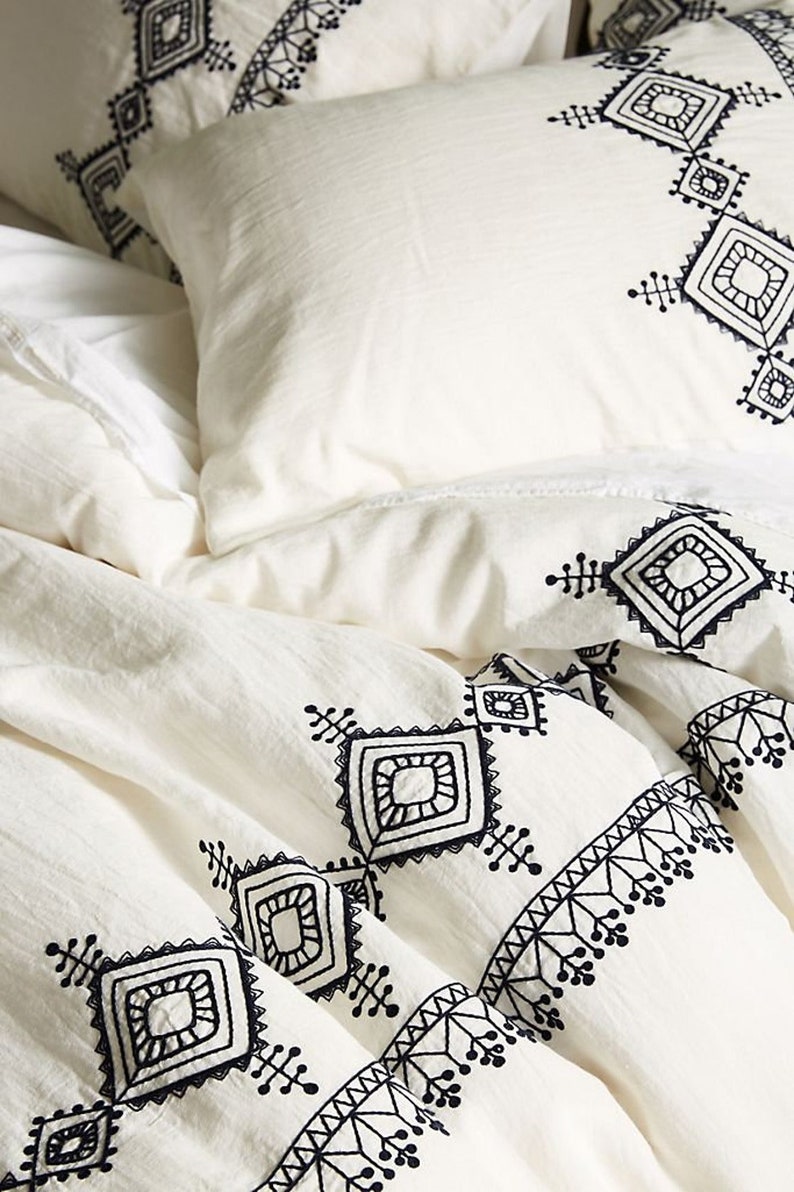 3 Pcs Embroidered Cotton Duvet Cover Set King Comforter Etsy