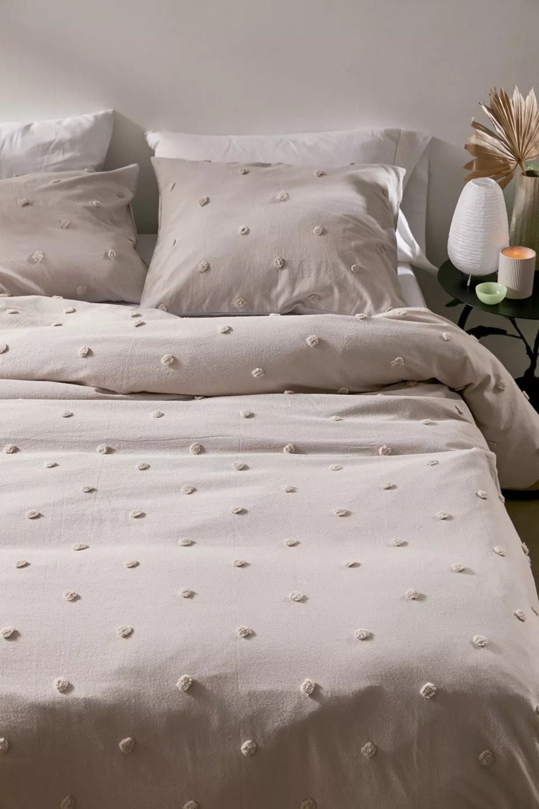 3 Pcs Layla Tufted Cotton Duvet Cover Set, Polka Dot Styled Tufted