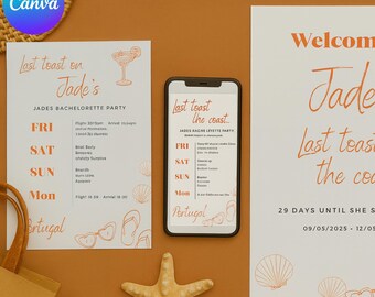 Bachelorette Party Itinerary Template Bundle, Beach Theme Mobile Invite (Digital Download)