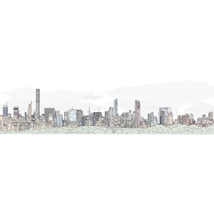 New York City Skyline Panorama Drawing Digital Art Download (Color)