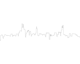 Chicago Skyline Line Drawing, Simple Skyscraper Panoramic View. Cityscape Sketch. Hand Drawn Illustration. Digital Art Print Download.