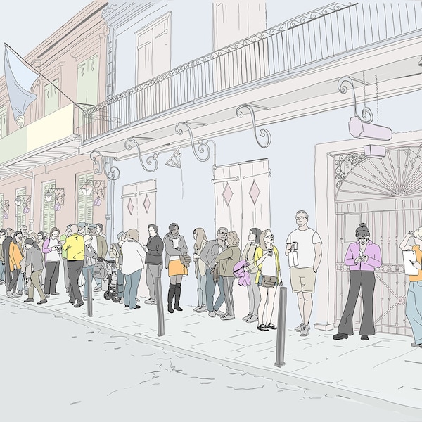 New Orleans - Preservation Hall. City Scene in the French Quarter. Hand Drawn Illustration. Digital Art Download Print.