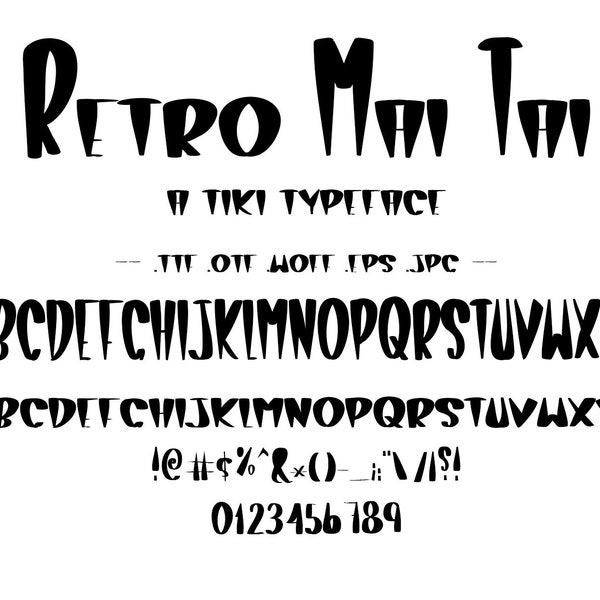 Font Retro Mai Tai, A Creative Typeface with Tiki, Polynesian Hawaiian Style! This Cool Typeface is Hand Drawn With Vintage Retro Tiki Style