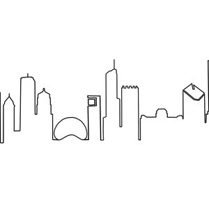 Chicago Skyline Line Drawing, Simple Skyscraper Panoramic View. Cityscape Sketch. Hand Drawn Illustration. Digital Art Print Download.