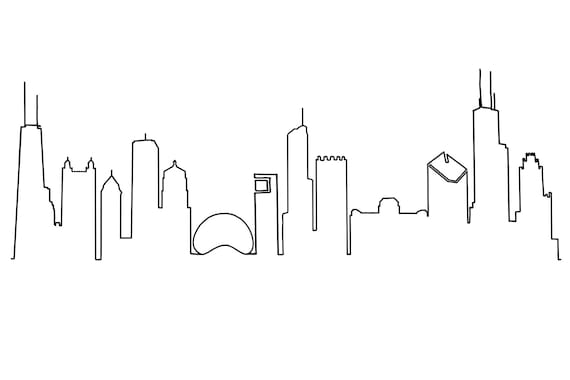 wallpapers Sketch Chicago Skyline Drawing chicago skyline line drawing simple skyscraper panoramic etsy