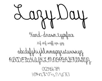 Font Lazy Day, A Casual Relaxed Handwritten, Hand Drawn Script Like Natural Handwriting. Traditional Cursive. Lean Back. Leaning Backwards.